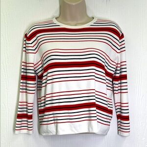 English Factory - White Colorful Stripe Crewneck Lightweight Sweater Size Small